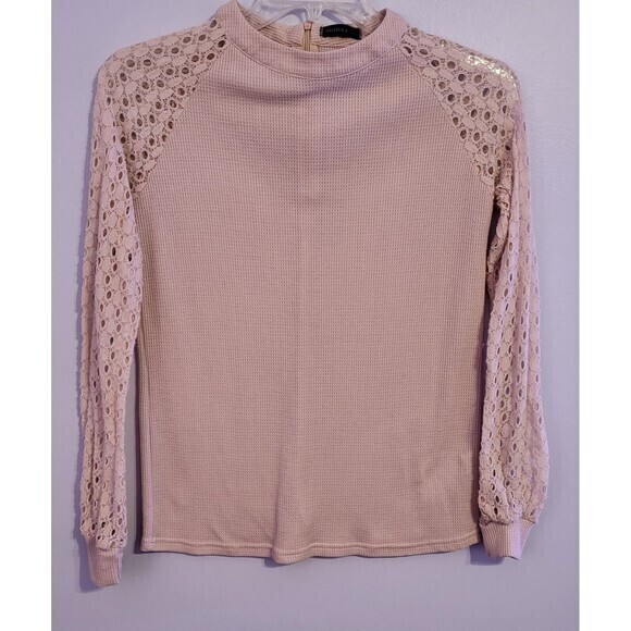 MIHOLL‎ Women's Size Small Oatmeal Color Long Lace Sleeve Round Neck Top - Picture 1 of 6